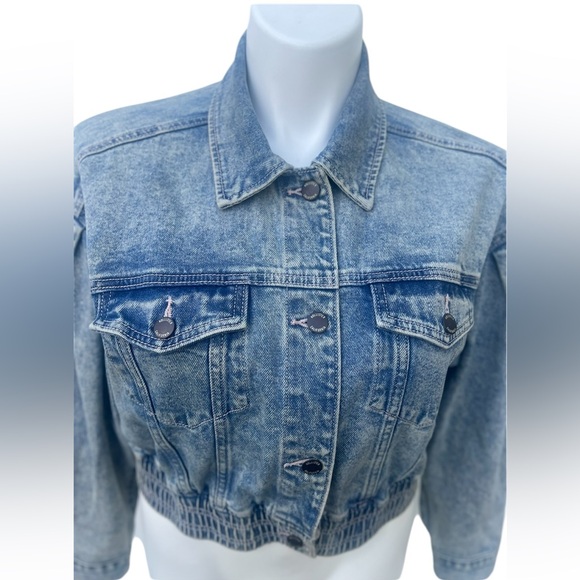Hollister Balloon Sleeve Denim Jacket Waist Band Jean Jacket Size Large - Picture 11 of 12